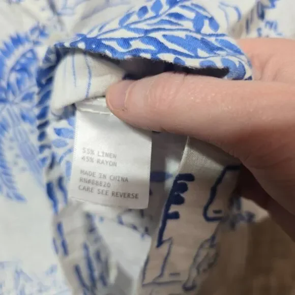 Calypso St Barth White and Blue Linen Blend Scenic Print Cityscape Crop Top - Picture 5 of 5